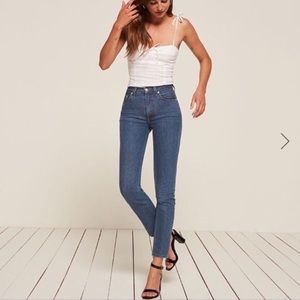 Reformation High Rise Cigarette Jean in True Blue